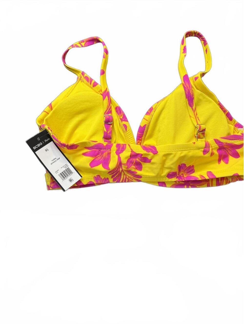 BCBG Paris XL Yellow Floral Keyhole Swim Top - Picture 2 of 3